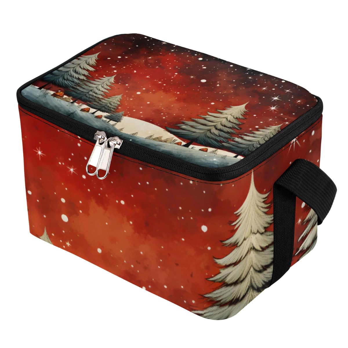 GzLeyigou Lunch Bags for Women Men 9 Cans,Christmas Pine Landscape Hot & Cold Food Delivery Bag Insulated Grocery Bag Insulated Lunch Box Cooler Bag for Office Work Picnic Beach