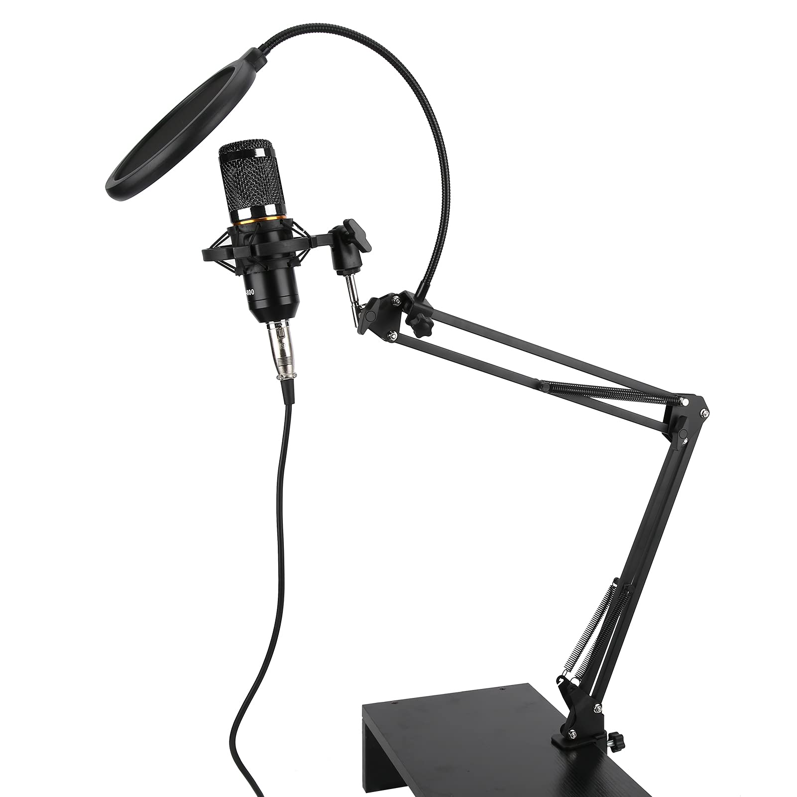 BM800 zestaw mikrofonu pojemnościowego, mikrofon do nagrywania USB z elastycznym ramieniem, jakość studyjna do strumieniowego przesyłania podcastów, w zestawie biurko z mocowaniem wstrząsowym