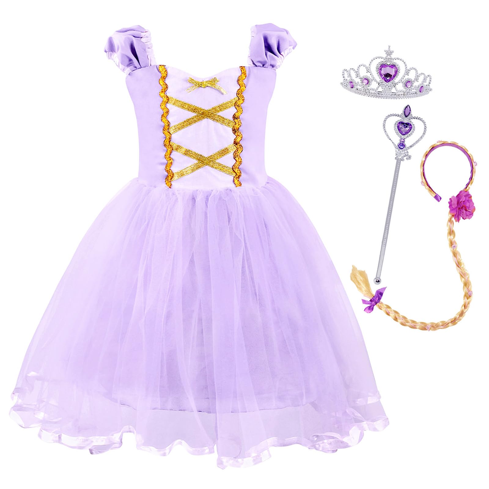 Berich Purple Costume with 3PCS Princess Costumes for Girls Halloween Outfit Christmas Gifts World Book Day Dressing up Princess Dress 3-4 Years(Purple,120)