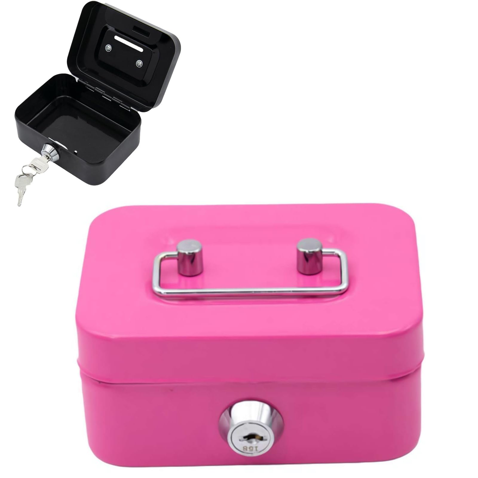 HFLWYWD Cash Box with Key Lock,Small Portable Safe Metal Money Box with Key Lock,Single Layer Money Organizer for Cash,Gift Ideas for Christmas Kids