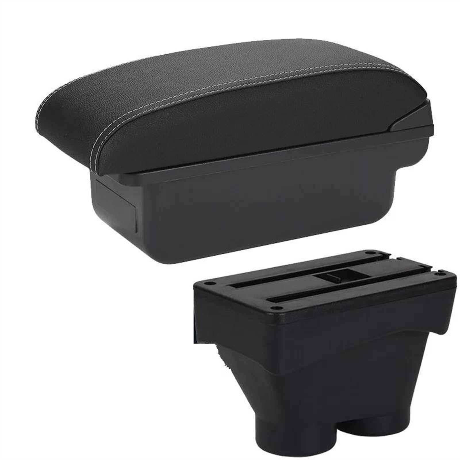 NMJLQW Storage Rack Armrest Box With Multifunctional Support PU Upholstered Car Interior Modification Accessory For Peugeot 208 2012-2018(C3 Black white NOUSB)