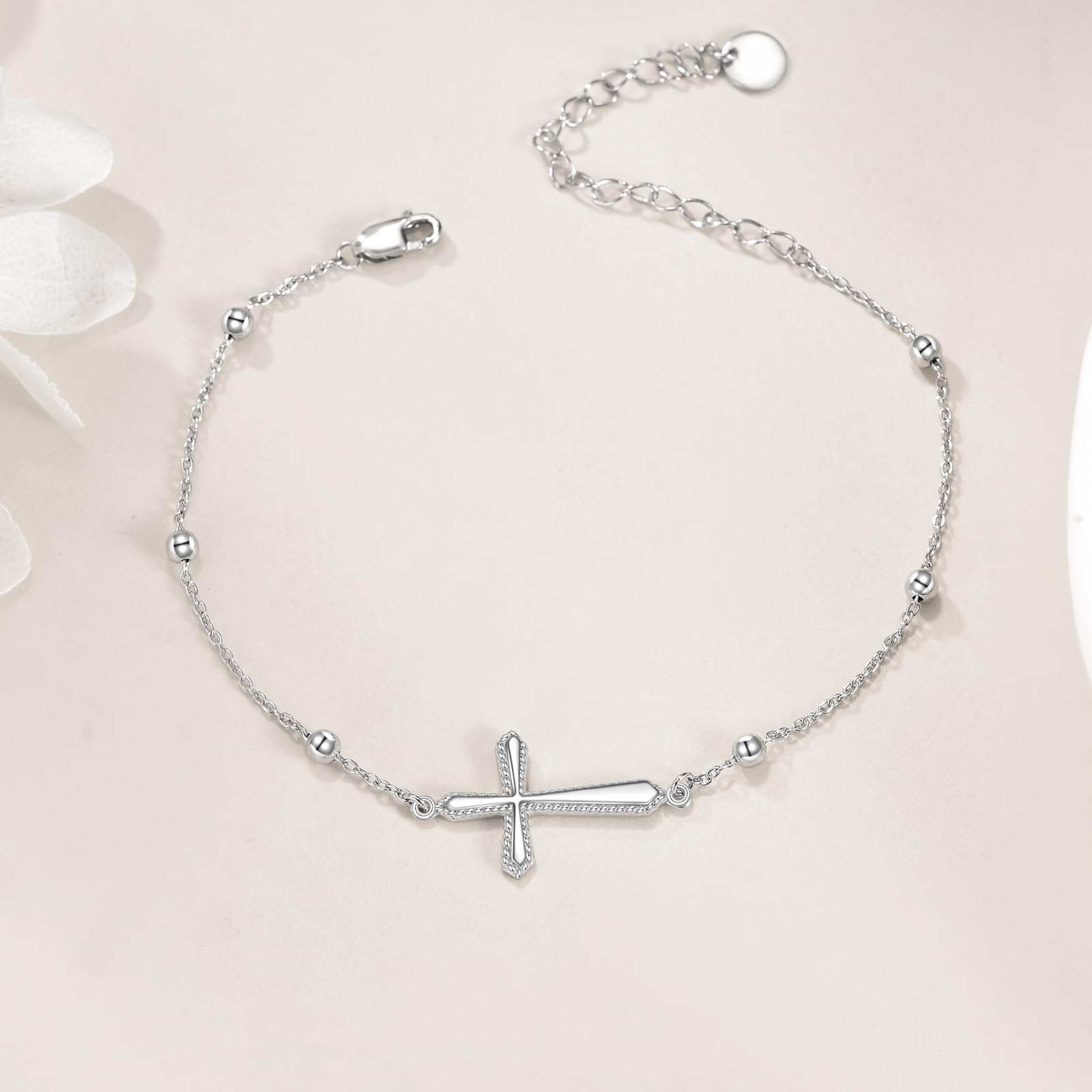 Bracciale da donna a croce in argento Sterling 925, Braccialetto, Bracciali con croce e gioielli da donna, Senza Gemstone