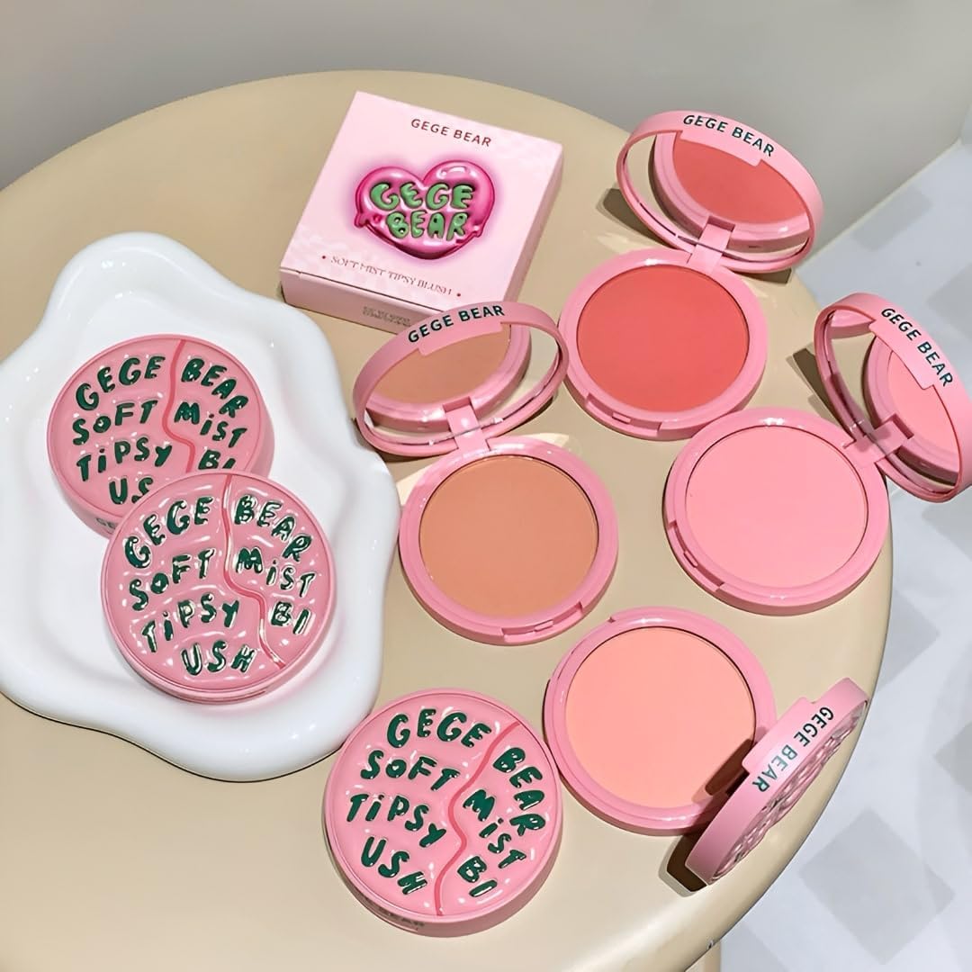 Gege Bear Cute Soft Mist Powder Blusher | Lightweight, Buildable, Long-Lasting Glow | Perfect Pink & Peach Blush for Radiance Glow | Ideal for Layering or Single Application | Flawless Blending | Korean-Inspired Kawaii Blush Powderfor Teens & Women (02#Coral Pink, 7g)-picture-24