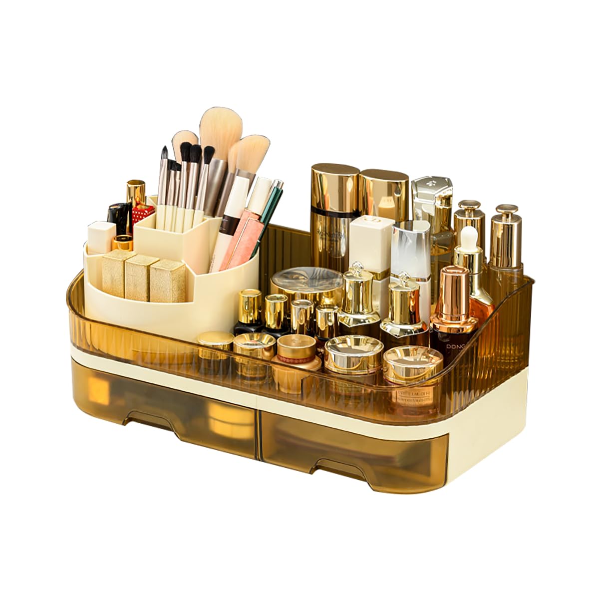 Tidyladyo Makeup Organizer with Dual Drawers - Large Capacity Countertop Cosmetic Storage for Skincare Vanity Bathroom