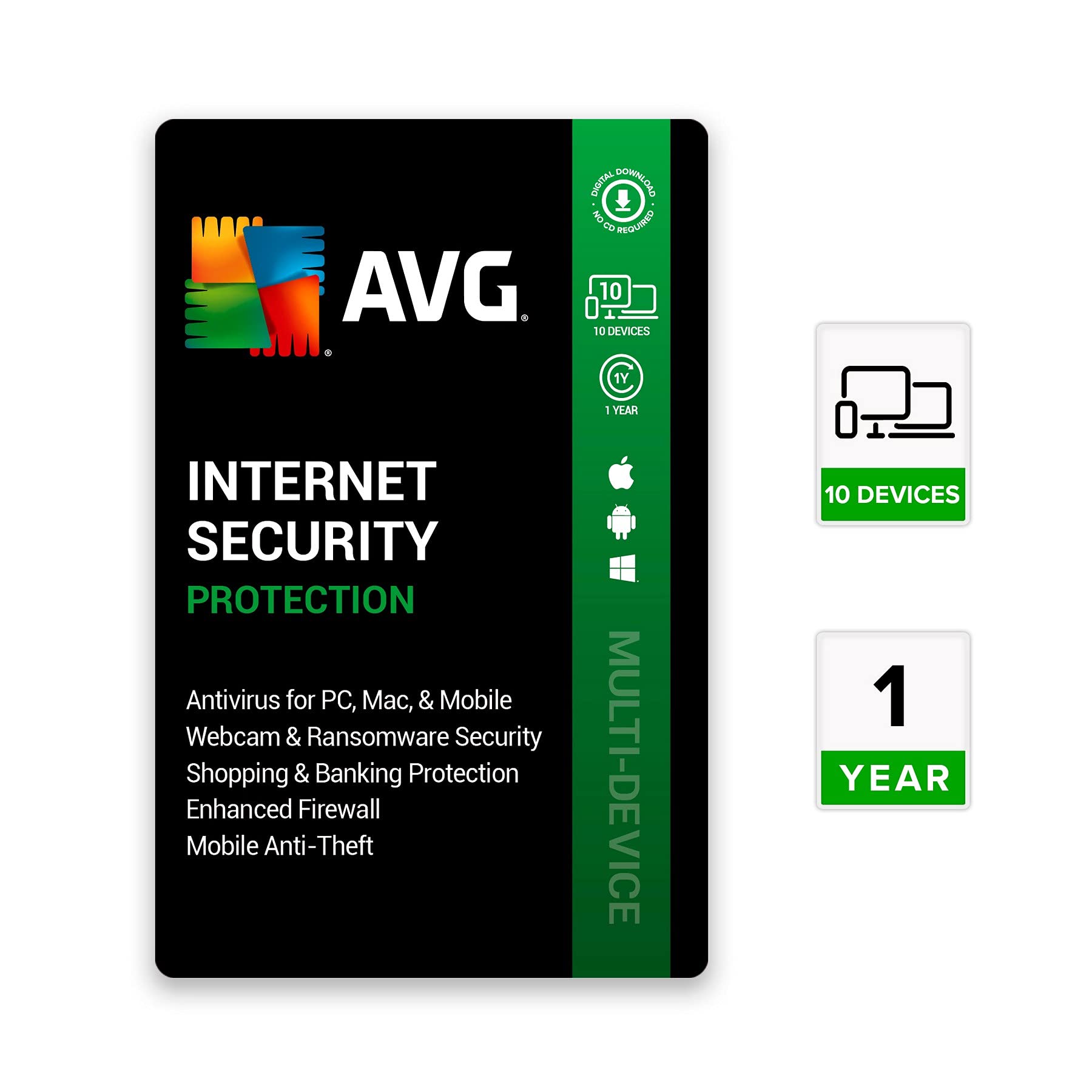 AVG Internet Security | 10 DeviceS 1 Year | Windows PC, Mac, Android & iOS | Includes Antivirus, Ransomware protection, Firewall & much more | Email Delivery in 2 Hours (B07SP36TZC) Amazon Price History, Amazon Price Tracker
