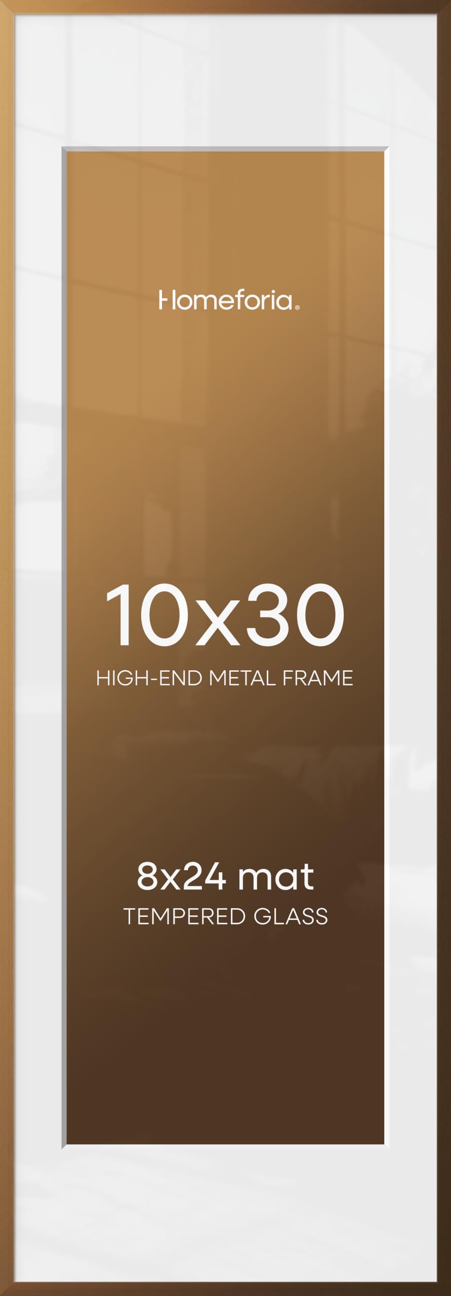 Homeforia 10x30 Bronze Picture Frame, High-End Metal, 8x24 Mat, Glass