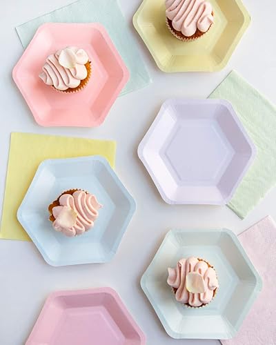 Miniatura 5 de Talking Tables We Heart - Platos desechables hexagonales mate pequeños, 12 unidades, para una fiesta de cumpleaños o celebración, multicolor
