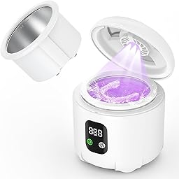 Ultrasonic Retainer Cleaner 25W Portable Ultrasonic Denture Cleaner Multi-Mode 45KHz with Drying and Removable Inner for Dental Trays, Braces, Jewelry, Toothbrushes, Mouth Guards, Aligners,Ring White