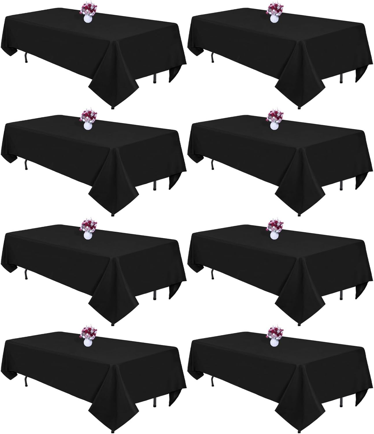 8 Packs Black Tablecloths 60x102 Inch Rectangular Table Cloths for 6 Foot Rectangle Tables, Wrinkle Resistant Washable Polyester Fabric Tablecloth for Dining Wedding Buffet Party Banquet Black 8 Pack - 60 x 102 Inch