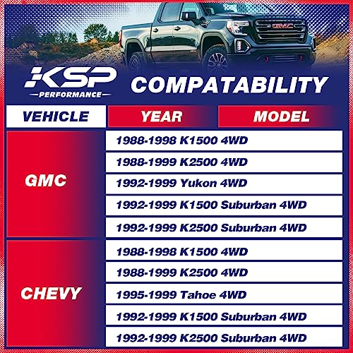 Image of KSP 2 inch-4 inch Front Shock Extenders Fit 1988-1999 Chevy GMC K1500 K2500 4WD, Shock Extension Kit for 1992-1999 Chevy GMC K1500 K2500 Suburban 4WD, Shock Extension Brackets Mount for Tahoe Yukon 4WD