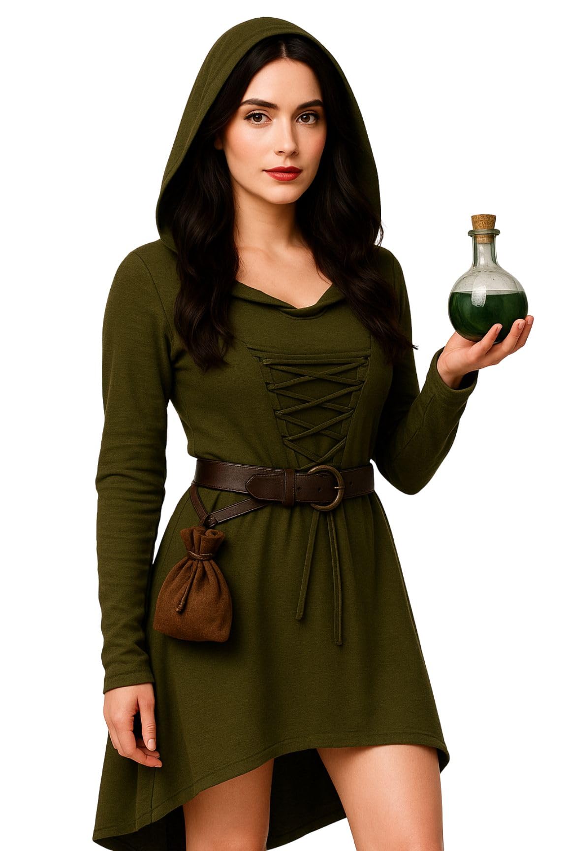 MIMIKRY Costume médiévale pour femme Robin des Bois - Robe médiévale à capuche - Vert - Archer viking guerrière - Cosplay Renaissance