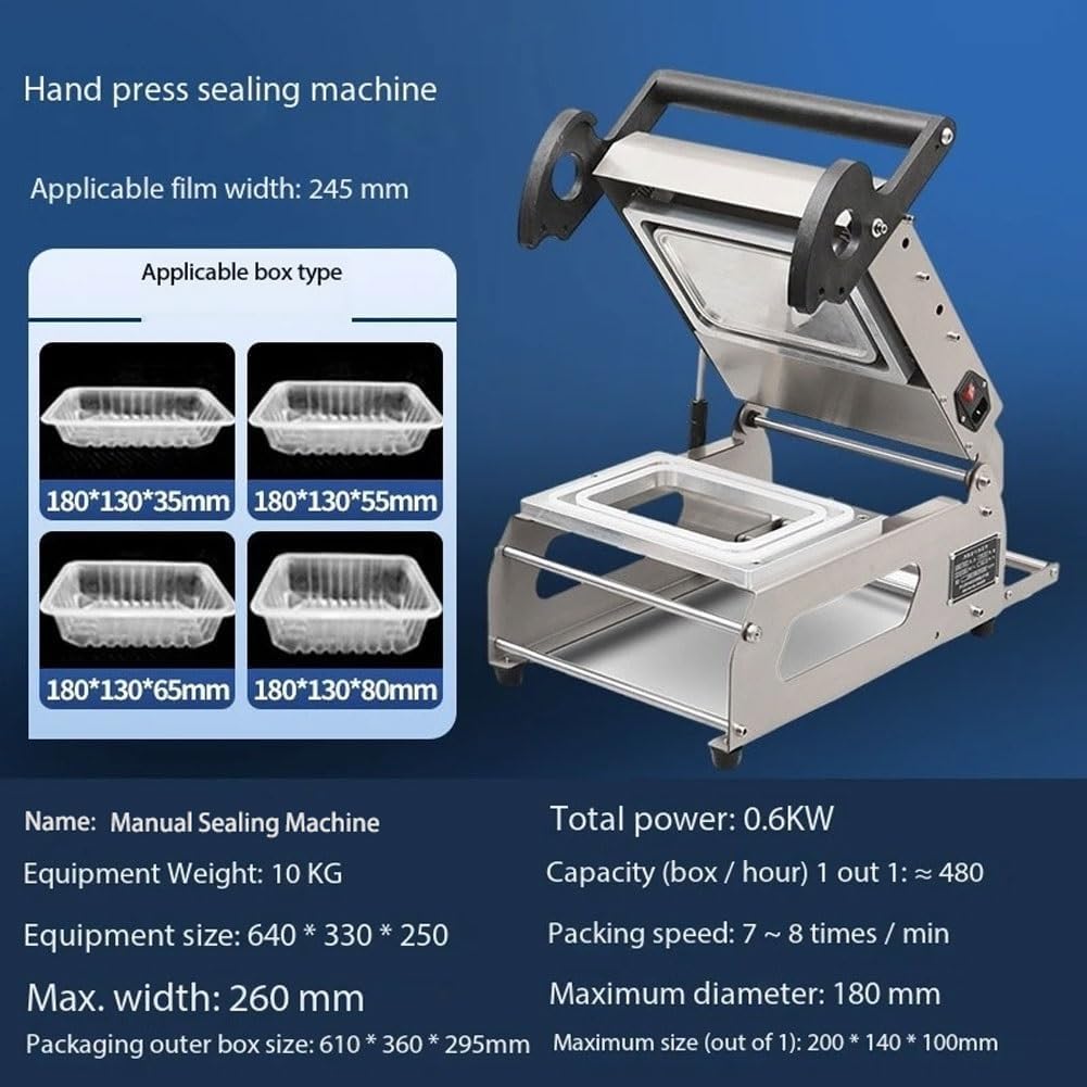 Macchina manuale di sigillamento degli alimenti del vassoio, sigillatrice semiautomatica della scatola del pranzo per ristoranti, 7-8 confezioni/min, pellicola 180mm