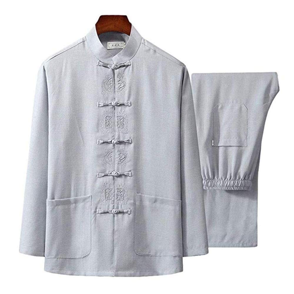 Tradycyjny mundur sztuk walki Mundur treningowy Kung Fu Tai Chi dla mężczyzn, czarno-szary, rozmiary 164-190 cm(Grey,164)