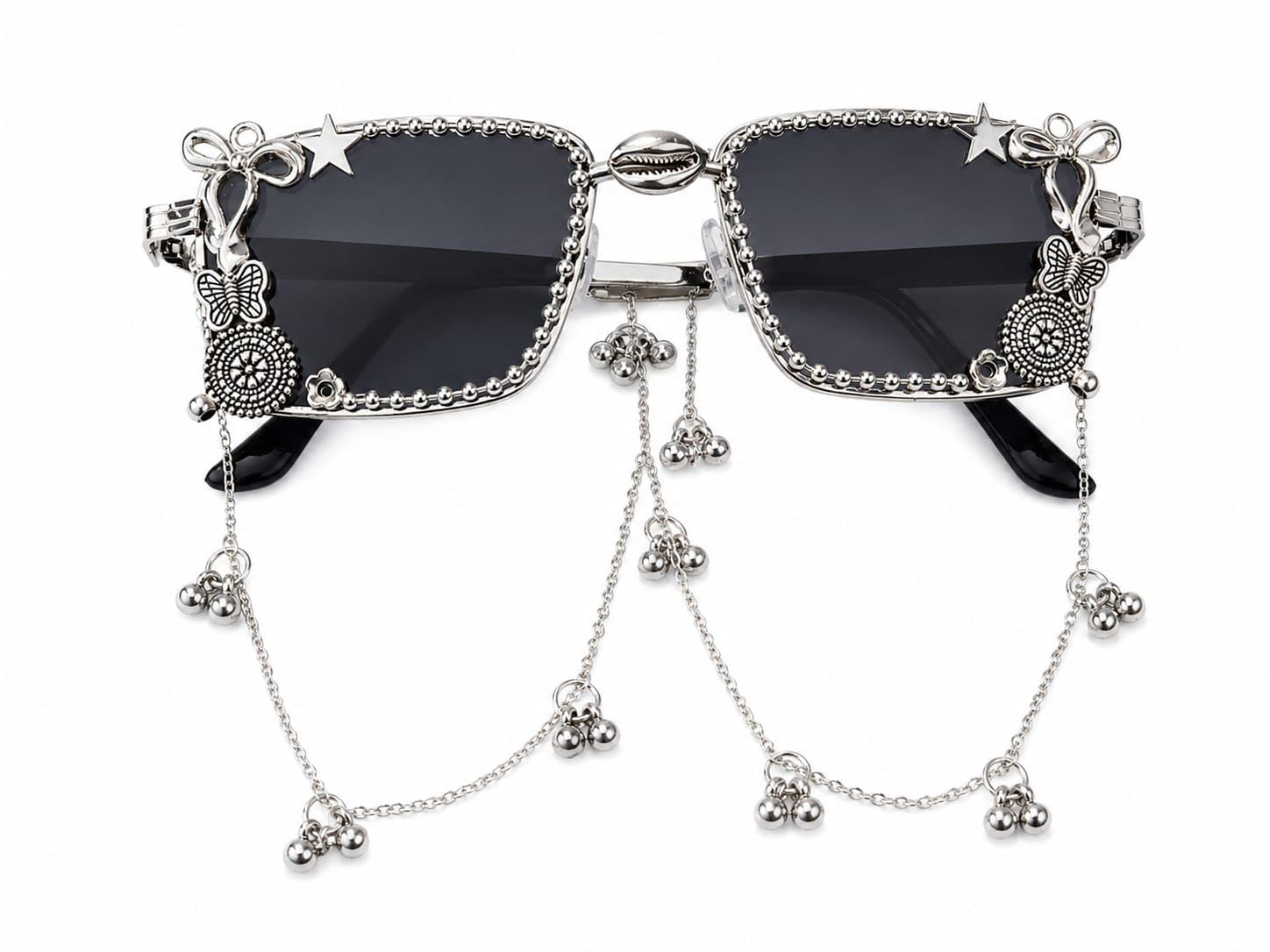 Navratri Black Square Sunglasses with Silver Charms & Ghungroo-picture-50