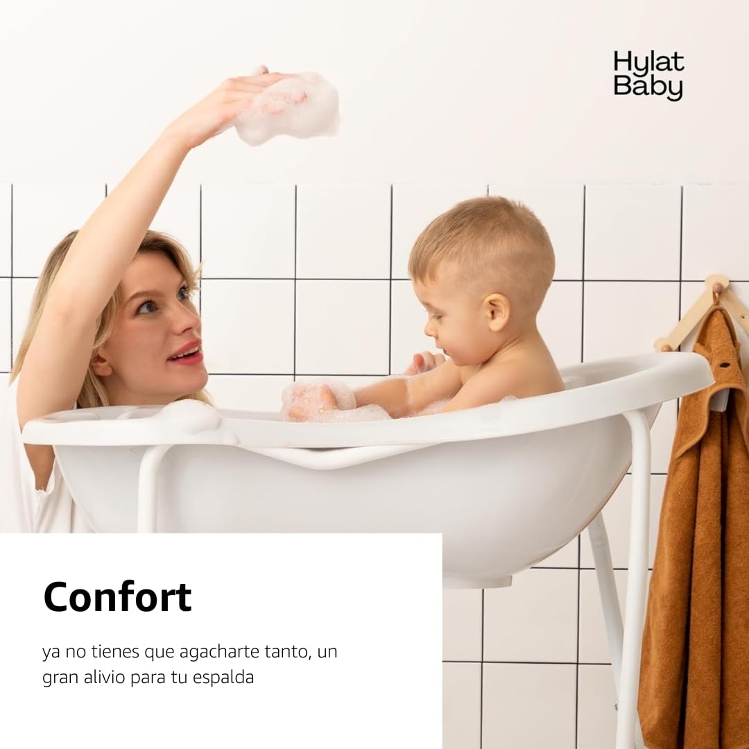 Hylat Baby Bañera Bebe con Soporte y Tapón Friends Gris – Certificada TÜV Rheinland - para Recién Nacidos y Bebés de Hasta 12 Meses, de Plástico Sin BPA – Colección Lite Bañera para Bebe con Patas