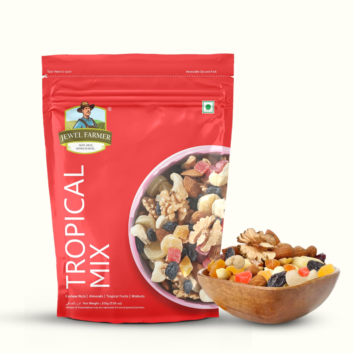 JEWEL FARMER Tropical Mix with Almonds, Cashewnuts, Pineapple, Black Raisins, Papaya, Dried Mango, Walnut, Assorted Fruits & Nuts (200g)-picture-12