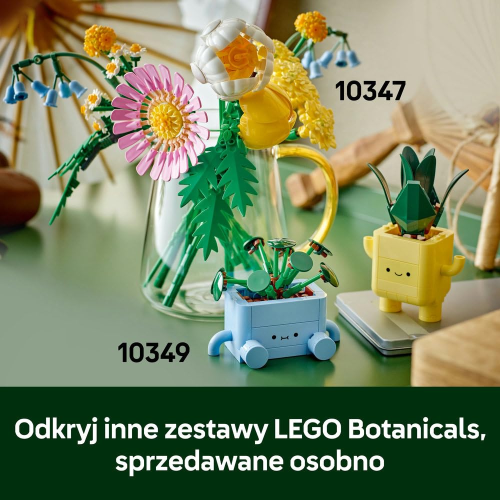 LEGO Botanicals Wesołe roślinki, dracena i pilea w doniczkach, zabawka konstrukcyjna dla dziecka, pomysł na prezent dla 9-latki, dla dziewczynki i chłopca, dekoracje do pokoju dziecięcego 10349