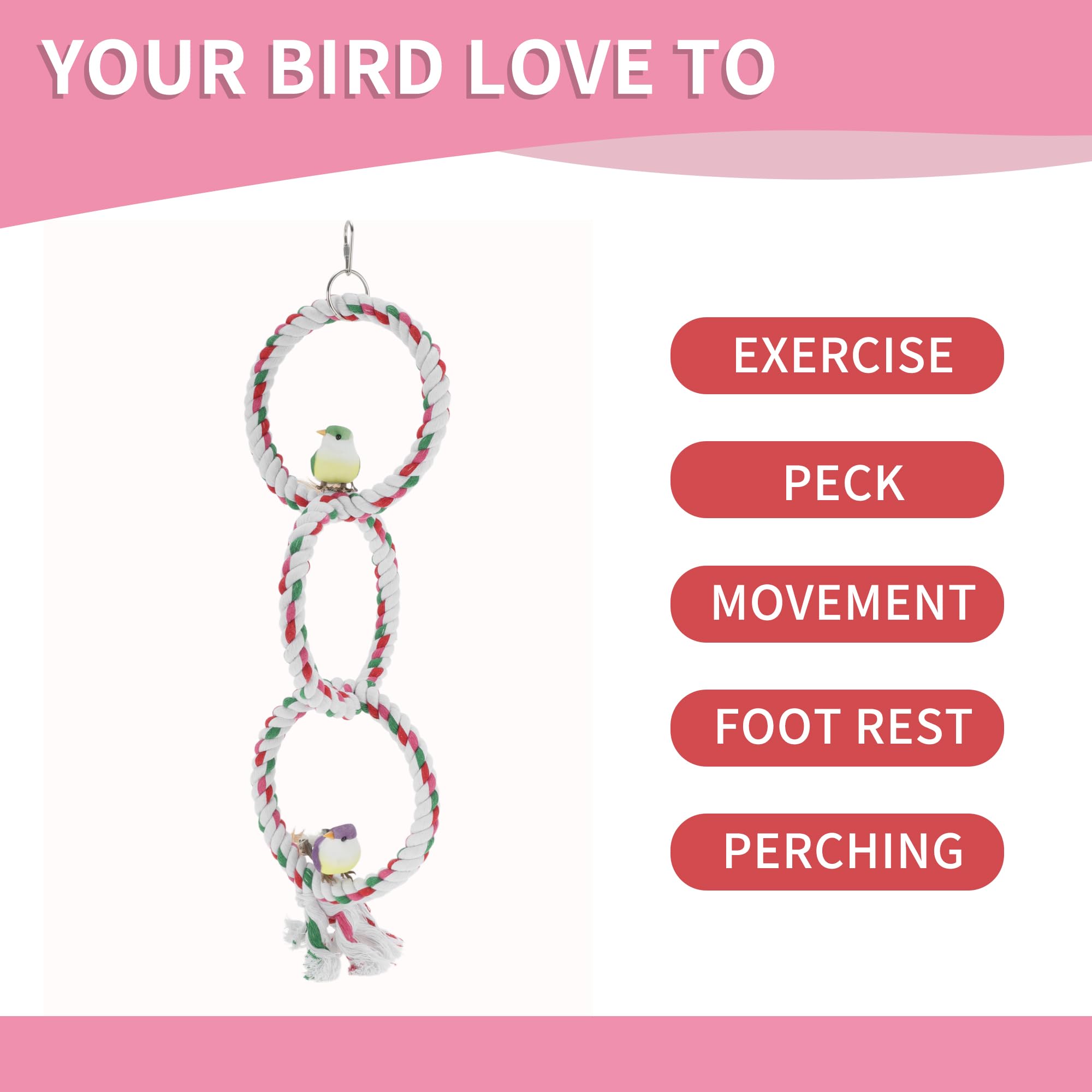 RENEWREVITAL Bird Rope Perch, Durable Cotton Rope Wire Cotton Parakeet Swings, Bird Toys, for Parakeets, White, Cotton Rope