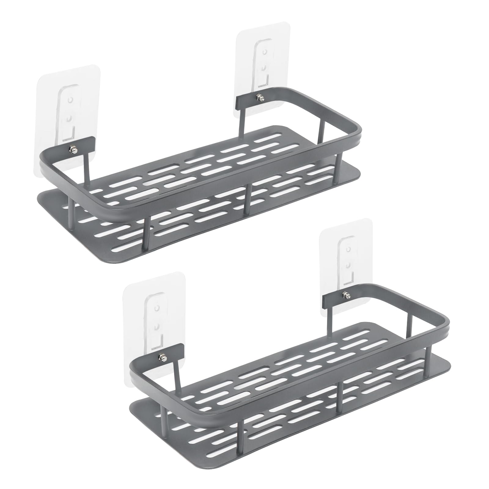 Zyques Grey 2Pcs Shower Caddy, No Drilling Bathroom Shelves Self Adhesive Shower Shelves Wall Mounted Bathroom Organizer For Toilet Hotel Washroom