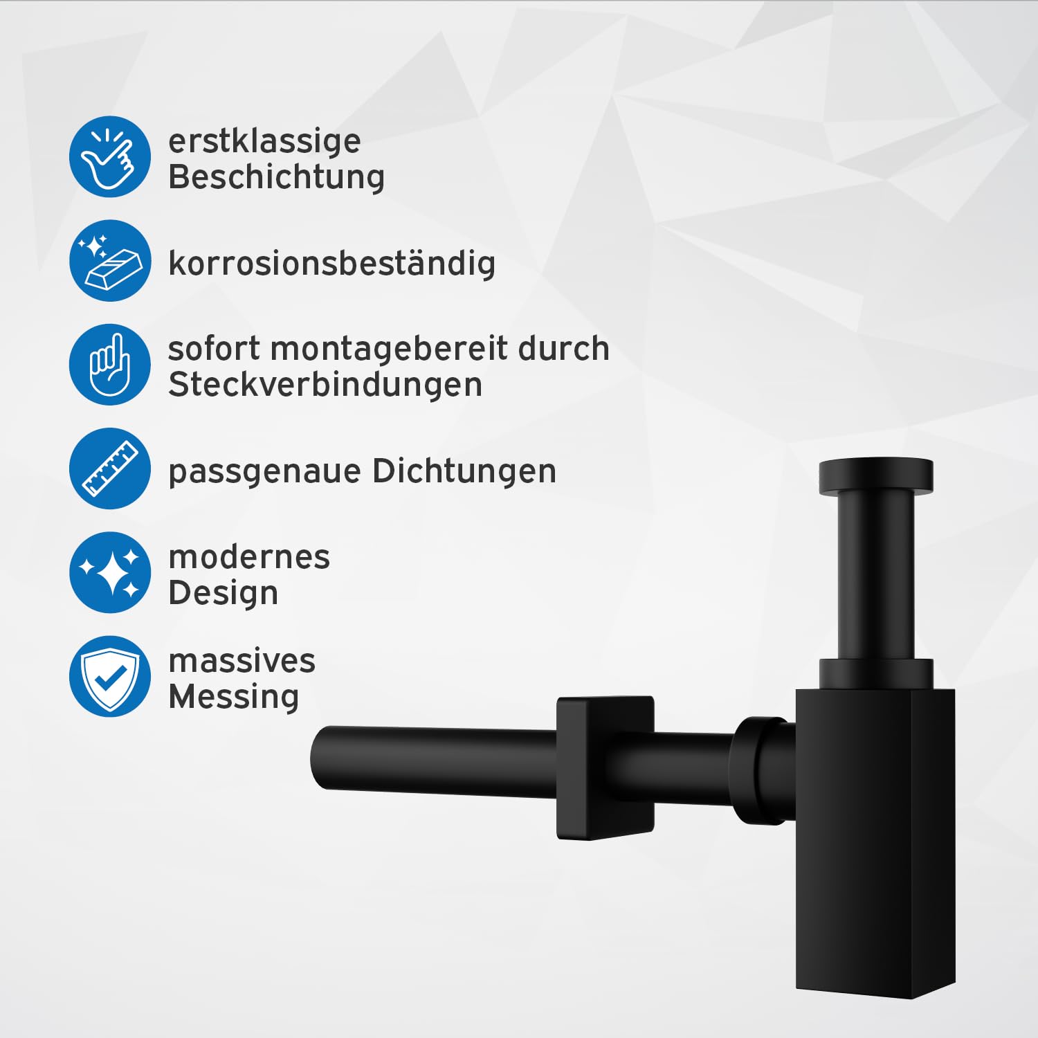 kör4u Juego de sifón de 1 1/4" x 32 mm, válvula emergente y 2 válvulas angulares, válvula de desagüe con juntas, para lavabo, color negro