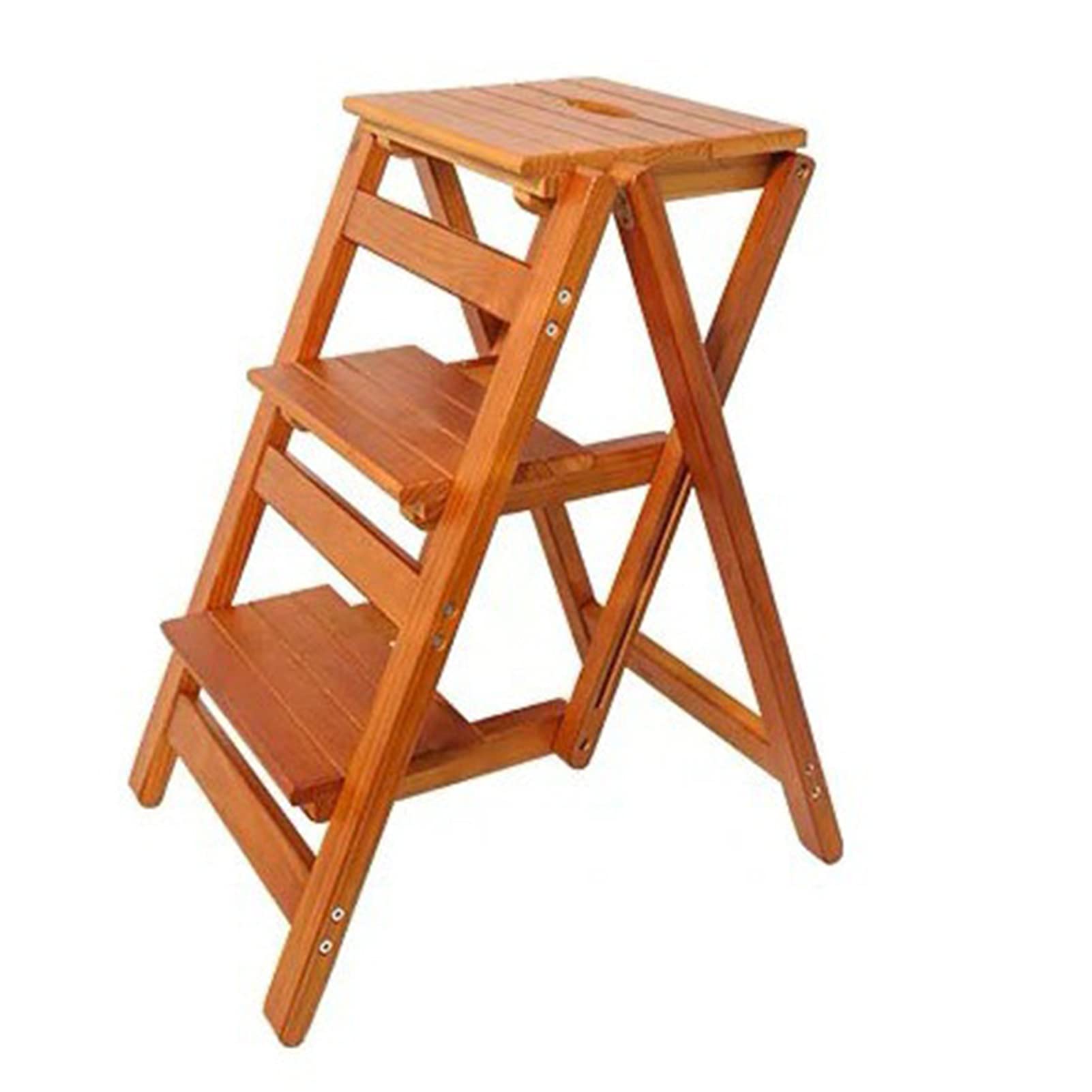 ZGYOZMNG Hardwood Step Stool Adults Step Stool, 3 Household Multifunctional Ladders Chair Folding Wooden Library P (Brown) (Brown)
