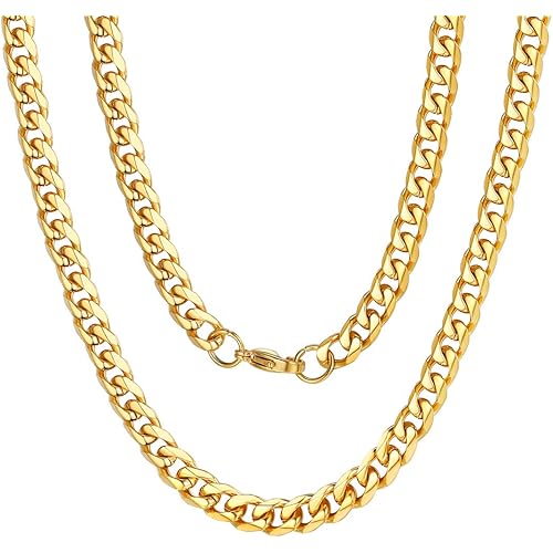 ChainsPro 3/4/6/9/12mm Box/Cuban Link Chain Necklace,14/18/22/24/26/28/30 inch, 316L Stainless Steel/18K Gold Plated/Black -Send Gift Box