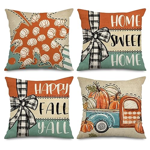 AnyDesign Fall Pillow Covers Pumpkin Truck Throw Pillow Case Happy Fall