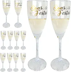 Kit 12 Taças Champanhe Personalizadas Boas Festas Ano Novo Reveillon