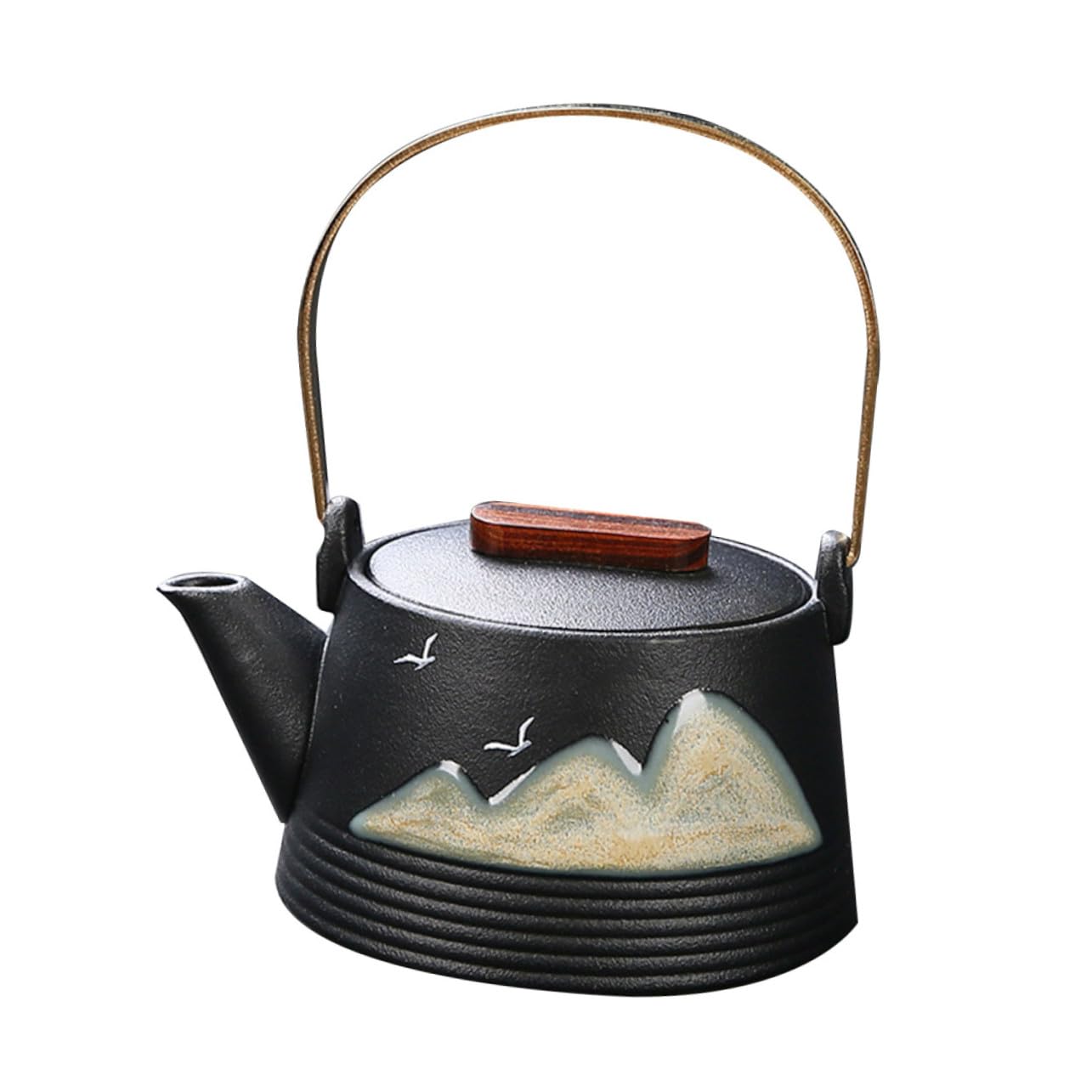 Tetera Diseño Creativo y Elegante Color Negro de Cerámica Pintada a Mano Mango de Tacto Frío para Sala de Té Profesional y Uso Hogar