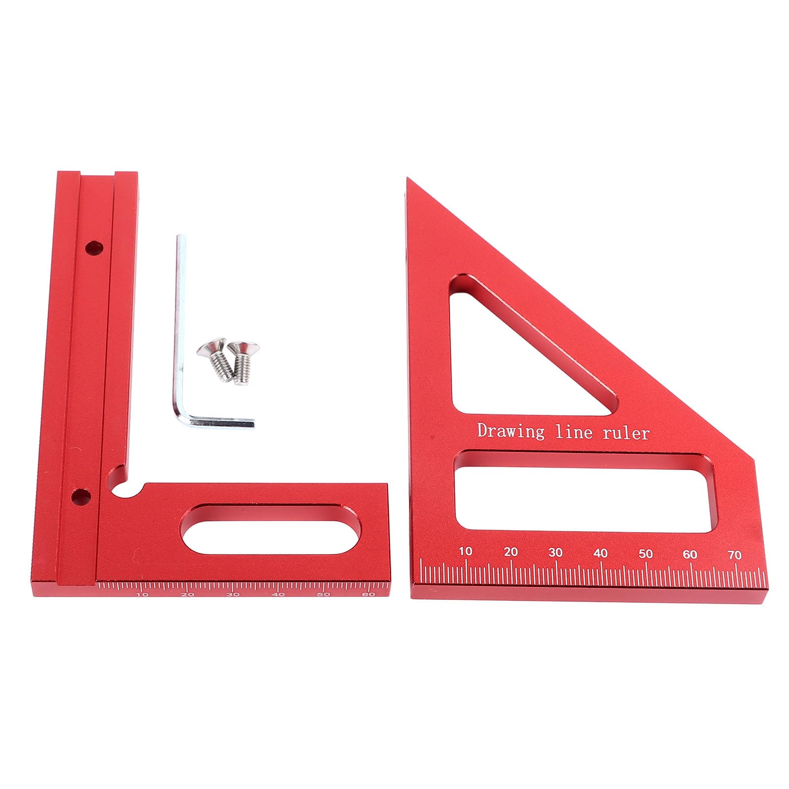 Yomiyuyr Square Tool 3D Multi Angle Measuhoop Ruler Aluminum Alloy Woodworking Square with Imperial Scales Carpenter Square for Measuhoop and Marking, 4.4in (Red)