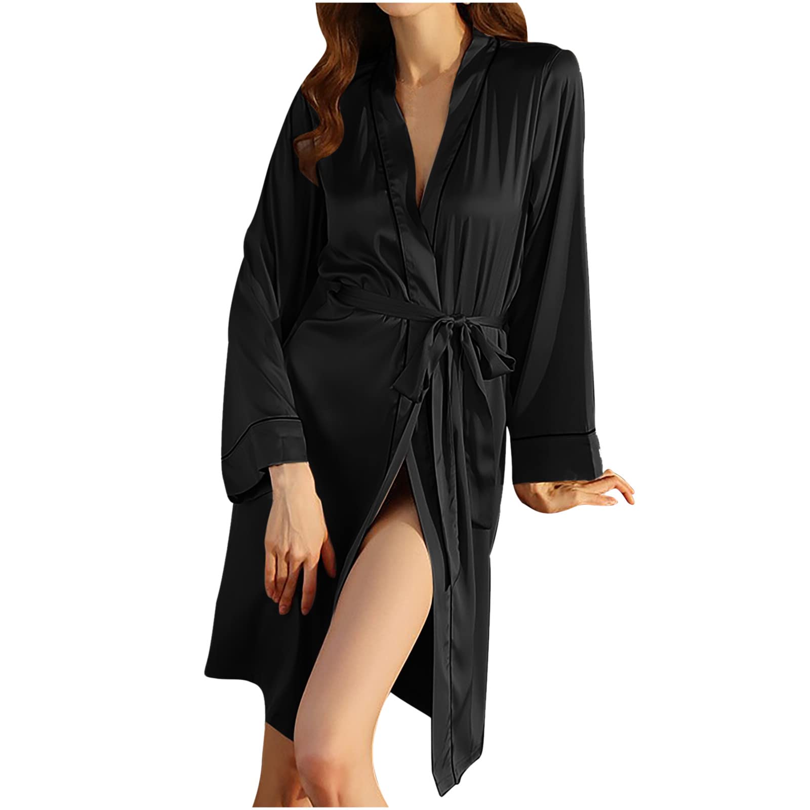 Uillui Womens Silky Satin Robe Wedding Bridal Party Bride Bridesmaid Robes Ladies Sleepwear Soft Kimono Loungewear Bathrobes