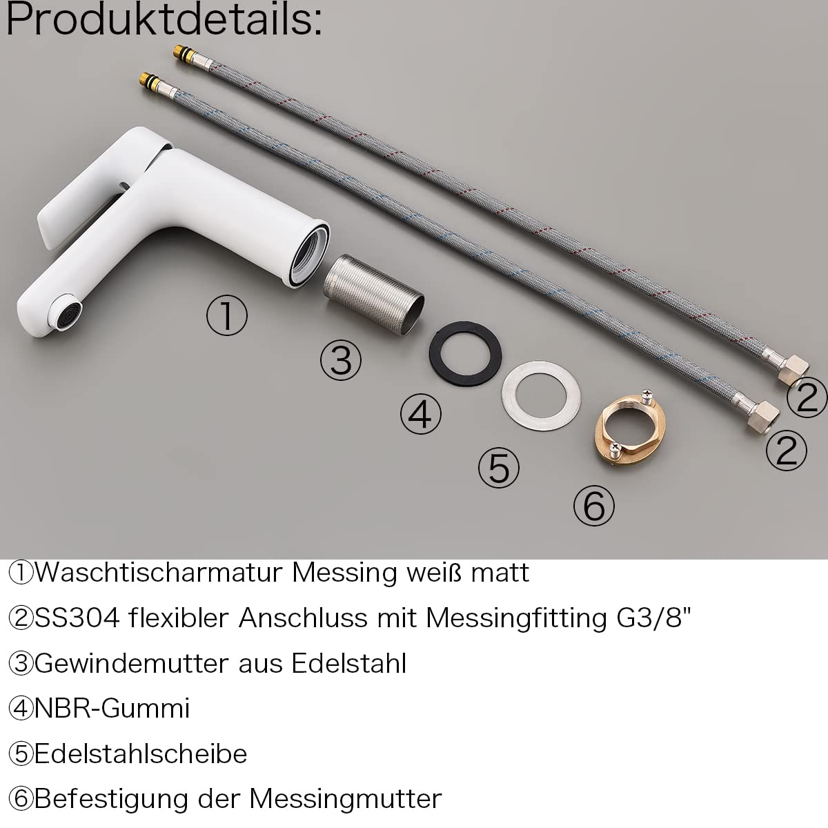 Krobec Einhebelmischer wasserhahn bad,waschtischarmatur mit Wassersparfunktion,wasserhahn gäste wc,Waschbecken wassersparend,Messing,Keramikventileinsatz(Mattweiß).