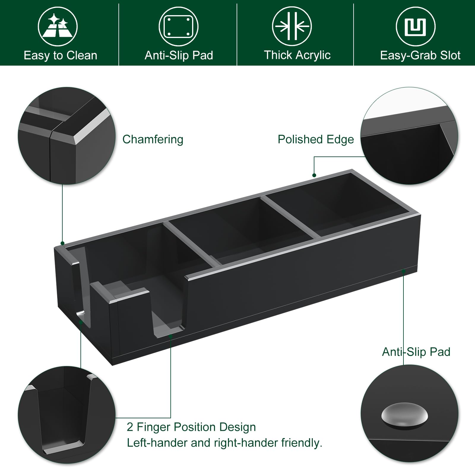 Soporte adhesivo acrílico, soporte autoadhesivo para bloc de notas sin blocs, dispensador de notas, organizador de escritorio para escuela, oficina, hogar (3 x 3 pulgadas, 3 en 1, negro)