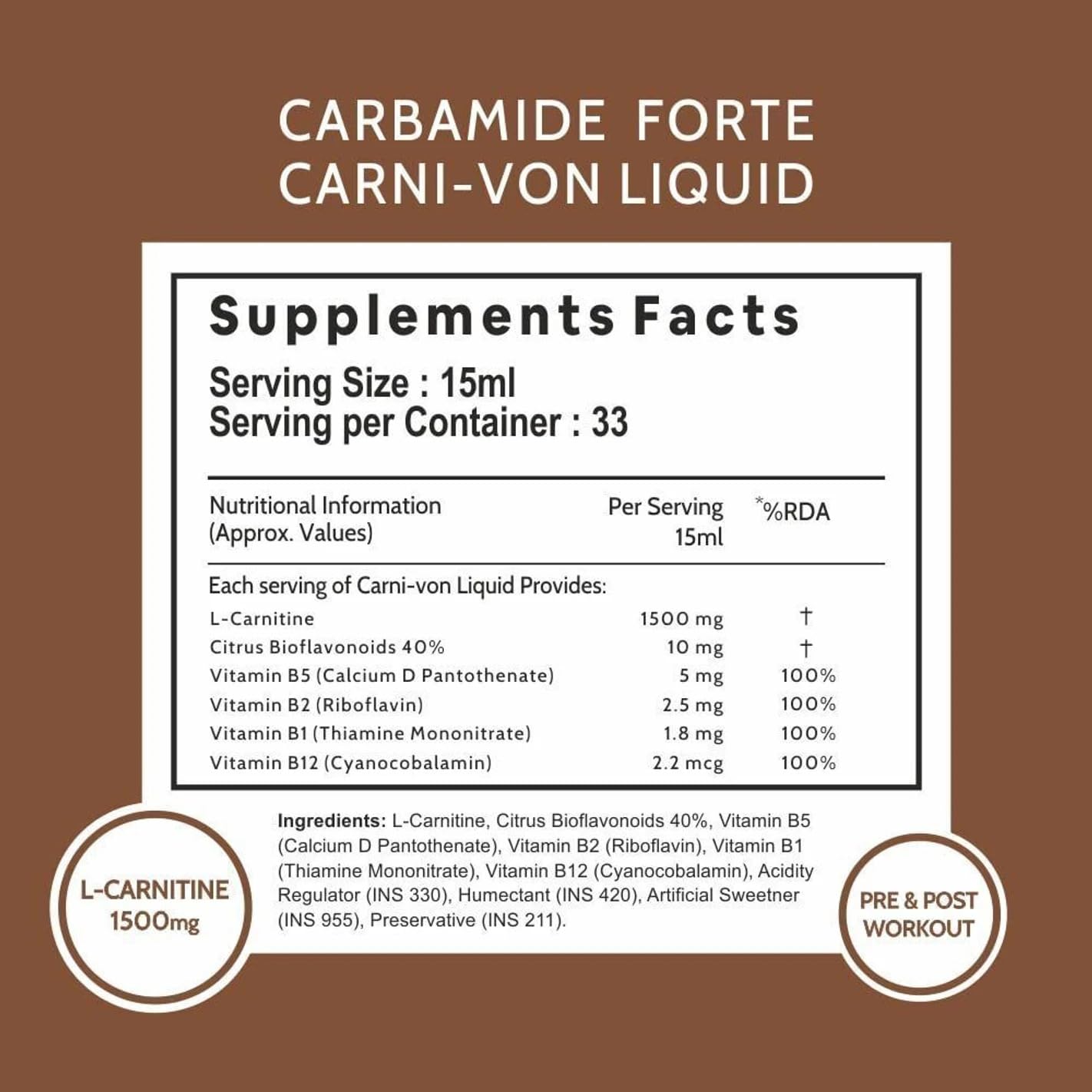 Carbamide Forte L Carnitine Liquid 1500mg | L-Carnitine Liquid With  Vitamins | L'Carnitine Supplement For Pre & Post Workout To Support Energy,  Recovery & Metobolism | Citrus burst Flavor