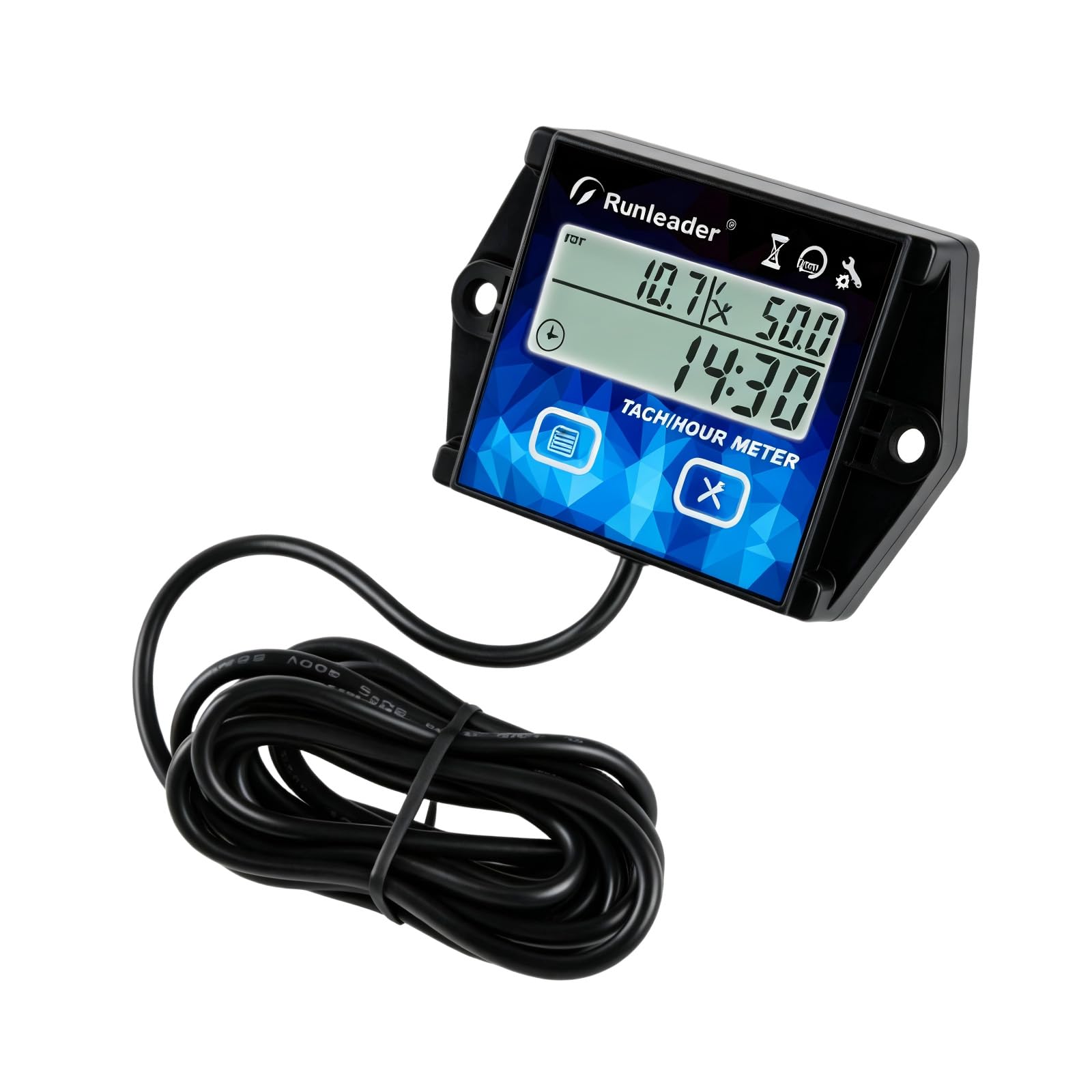 Runleader RL-HM011HB Reloj de Horas Digital con Alarma de Mantenimiento – Tacómetro IP65 para Motores de Gasolina, Cortacésped, ATV, Generador y Barco