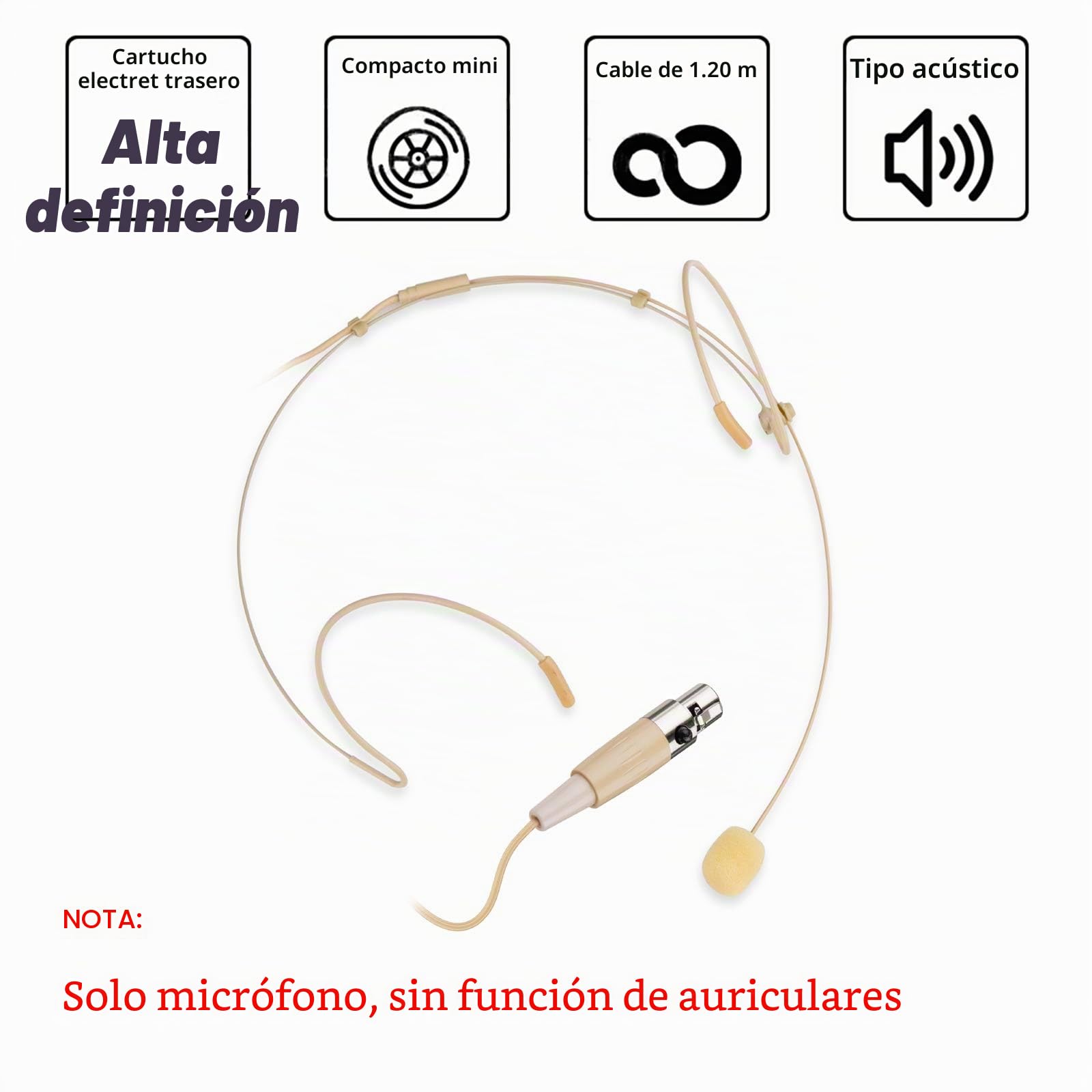 Micrófono de auriculares Micrófono condensador profesional de auriculares para colgar sobre la oreja, Compatible con sistema inalámbrico AKG transmisor Bodypack
