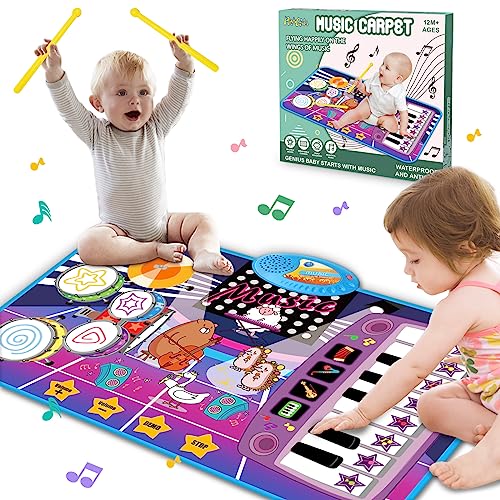 PRAGYM 1 Year Old Boy Birthday Gift, 2 in 1 Baby Musical Toys for 1 Year Old Boys&Girls, Toddler Piano Mat with Keyboard&Drum, First Birthday Gifts, Early Educational Development Toys for 1 2 Year Old
