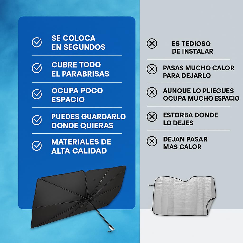 Parasol Coche Delantero, Paraguas Parasol, Tamaño 135x75-115x65, Parasol Coche Delantero Plegable, Sombrilla Interior, Protector Solar Auto.