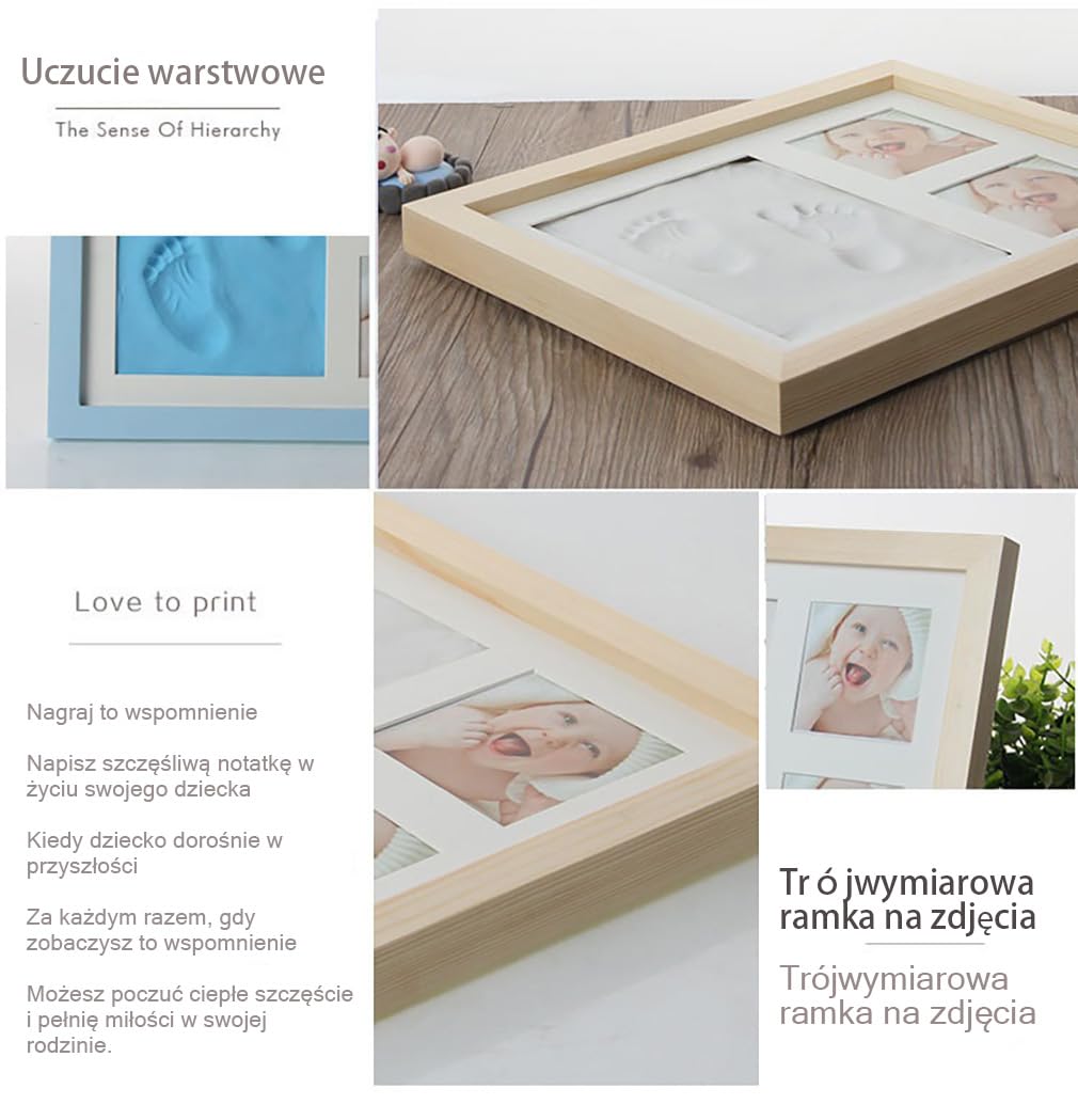 Zestaw dla Noworodka Ramka Odcisk Dłoni I Stopy,Ślad Dziecka Zestaw Pamiątkowa Ramka na Zdjęcia,prezenty na Baby Shower dla Dziewcząt Chłopców,Drewniany