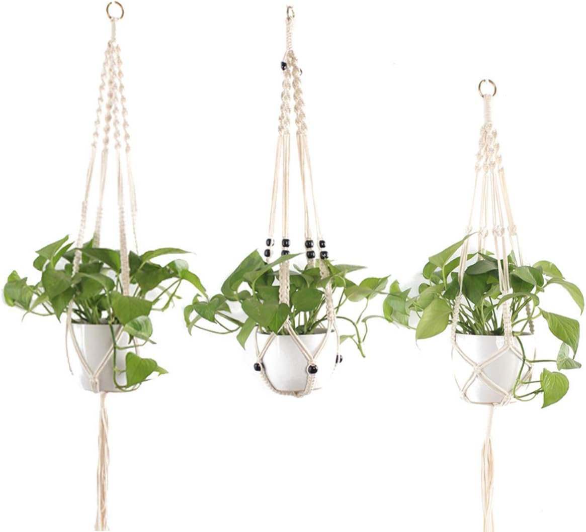 Yarnow 3pcs Macrame Plant Hanger Cotton Woven Hanging Plant Holder Plant Pot Stand for Indoor Outdoor Home Wall Art Birthday Decor