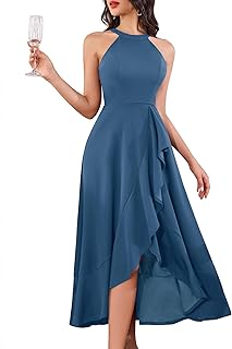Womens Halter Split Hem Party Dress Elegant Long Formal Prom Dress Cocktail Wedding Guest Maxi Dresses - Buy now