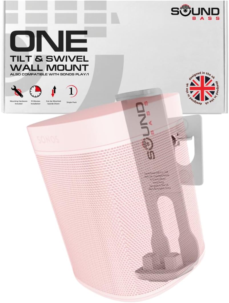 ONE, ONE Gen 2, ONE SL, Play:1 Wall Mount Bracket, White, Single, Compatible with Sonos ONE, ONE Gen 2, ONE SL & Play 1