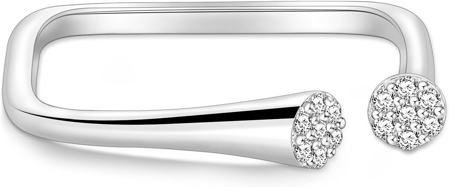 Monkton 1.5mm S925 Sterling Silver Stackable Ring Square Open Cluster Cubic Zirconia Minimalist Geometric Eternity Ring Band for Women Hypoallergenic Size 4-11 - Image 2