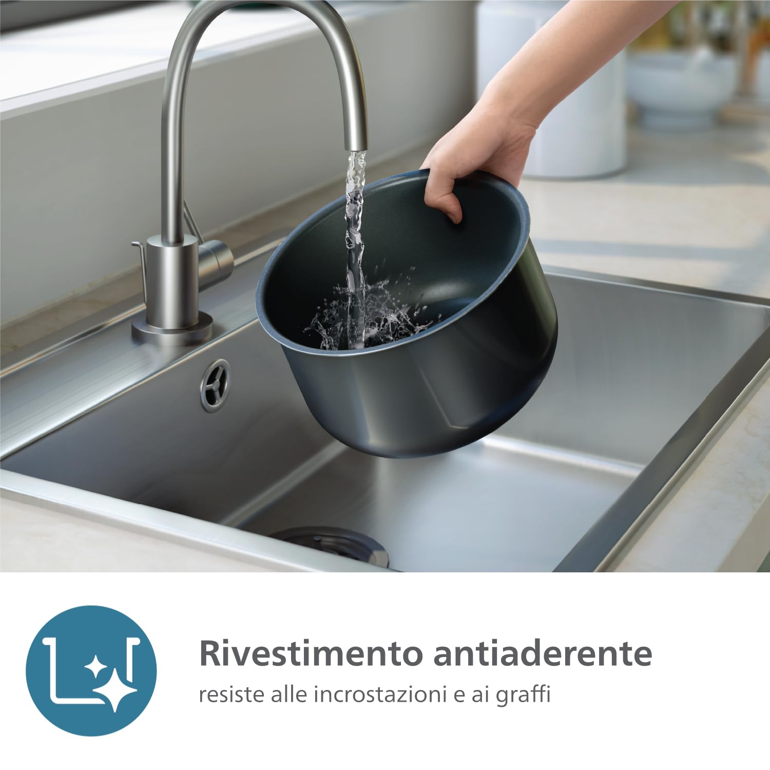 Philips Serie 3000 - Cuociriso compatto da 0,85 l, 8 menu automatici, pentola antiaderente a 4 strati, cottura rapida in 30 minuti, design nero e argento (HD3093/80)
