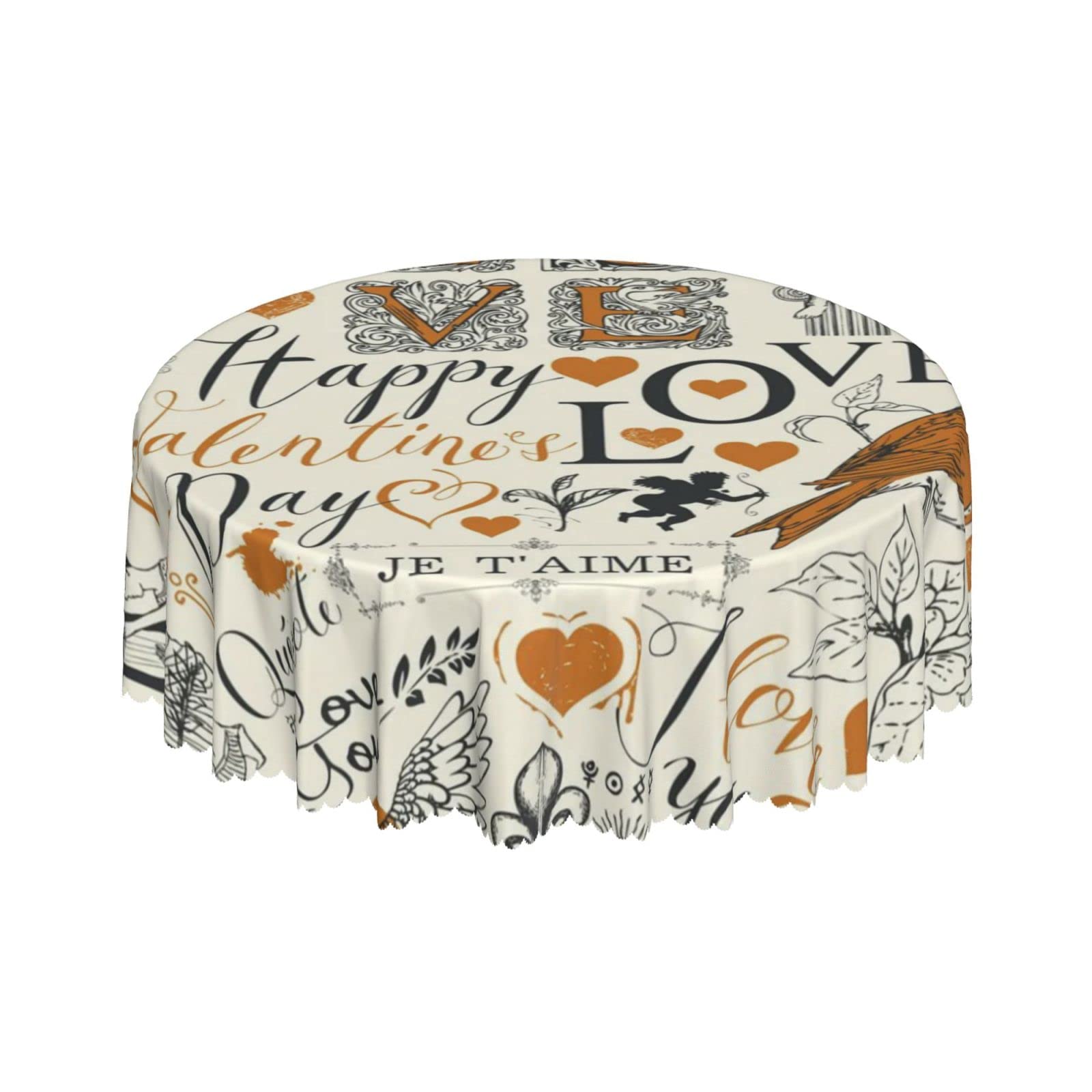 Lsjuee French Romantic I Love You Vintage Round Tablecloth 60 Inch Printed Washable Tablecloth for Dining Party Holiday Fall Home Decorative