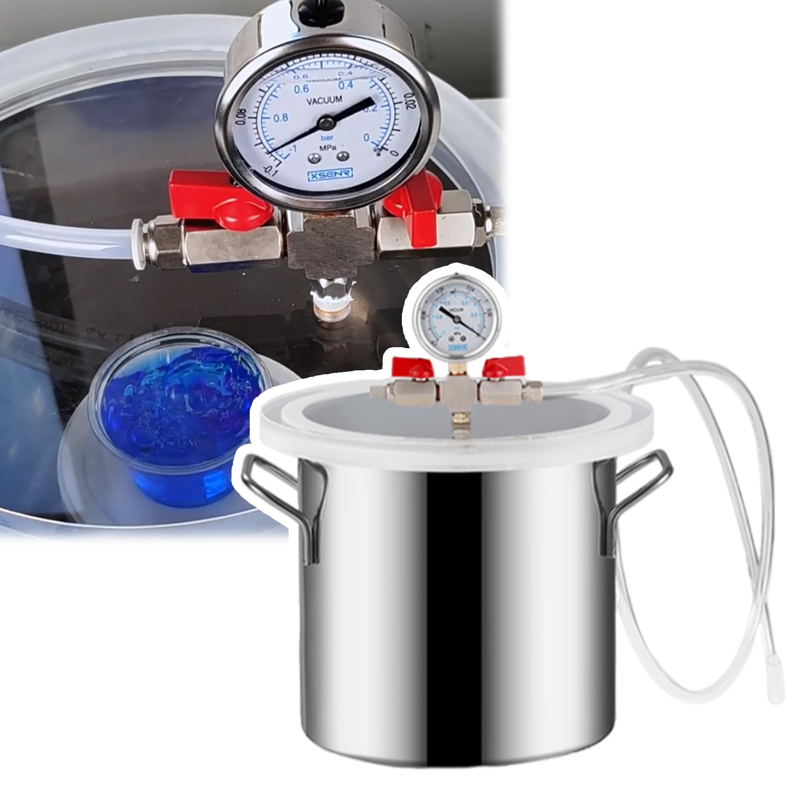 JLXJYS 2 3 5.5 6 9 13 19 20 26 Gallon Vacuum Chamber for Laboratory, 304 Stainless Steel Vacuum Degassing Chamber/Barrel Kit, Crystal Glue Degassing Chamber (Size : 100L/26Gal)
