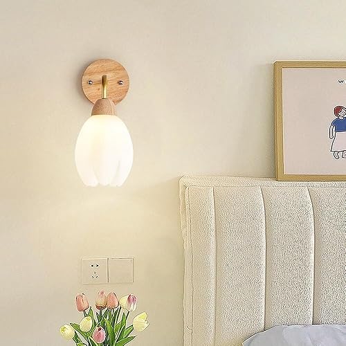 Miniatura 4 de Mid Century Modern Wall Sconce Vintage Tulips Flower Gold Gooseneck Farmhouse Wood Lamp for Living Room Hallway Indoor Wall Lighting