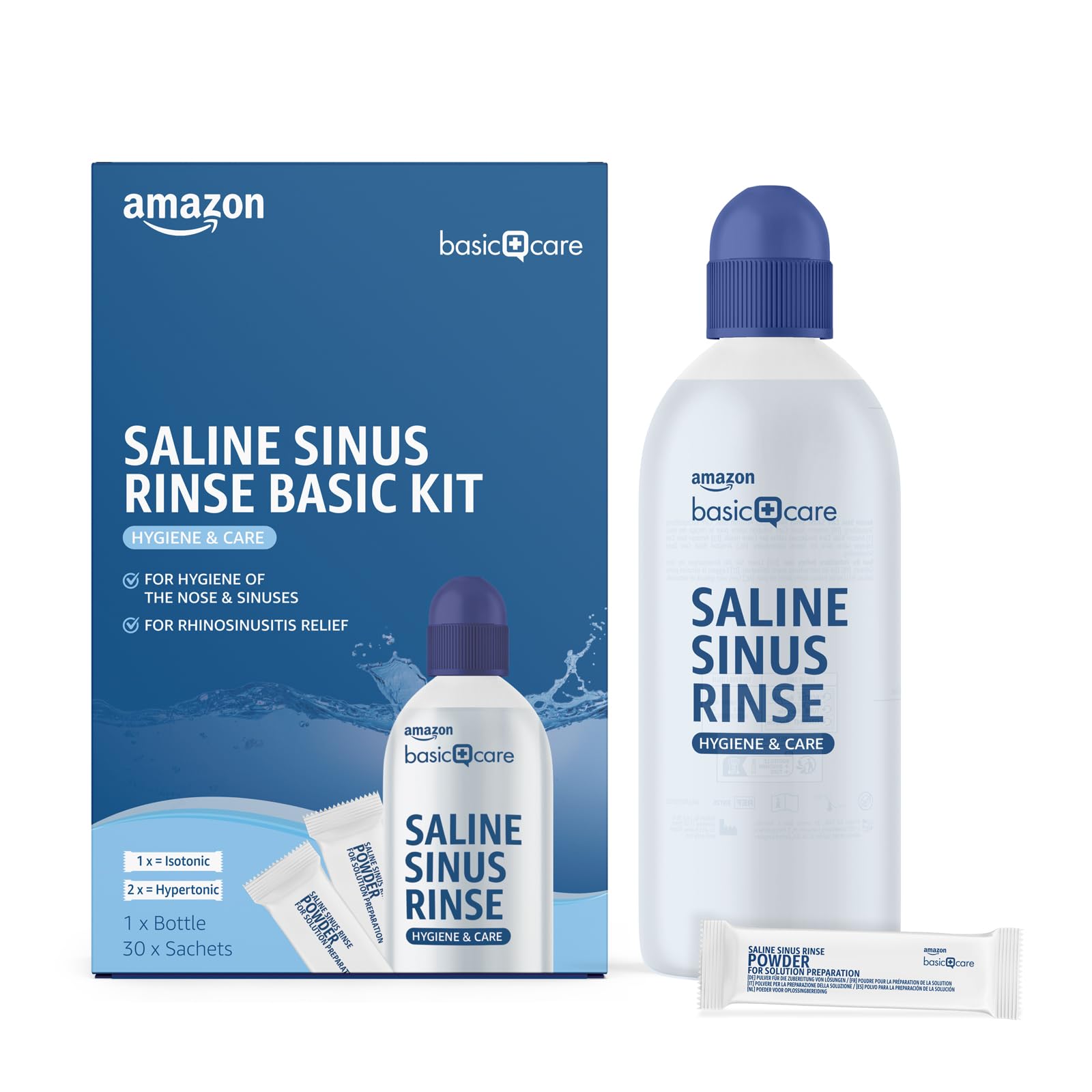 Amazon Basic Care Kit de rinçage salin pour sinus, 1 flacon et 30 sachets