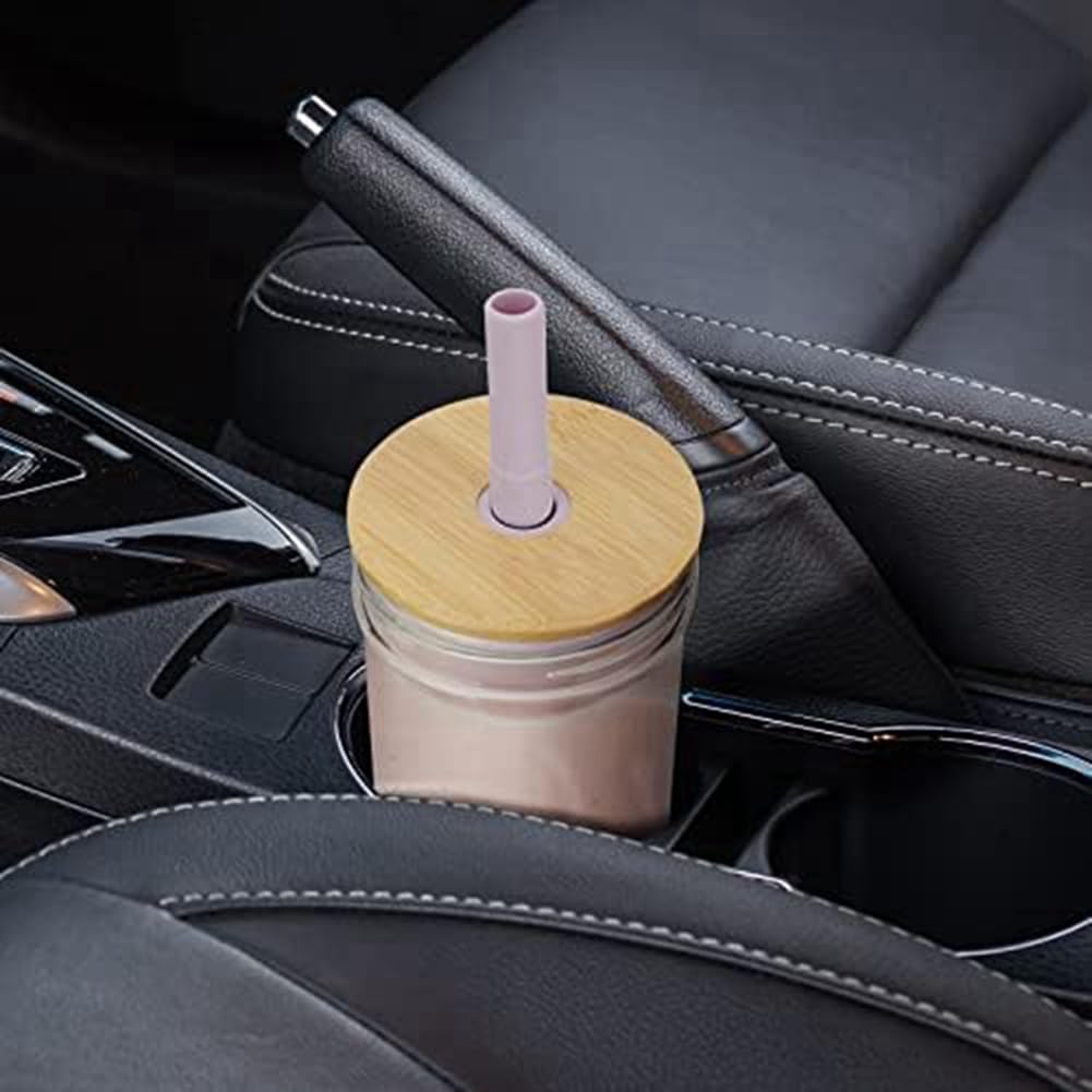 Szklana butelka, 680 ml, szklany kubek z bambusową pokrywką i słomką, szeroki otwór, słoik na smoothie, sok, herbatę, mrożoną kawę