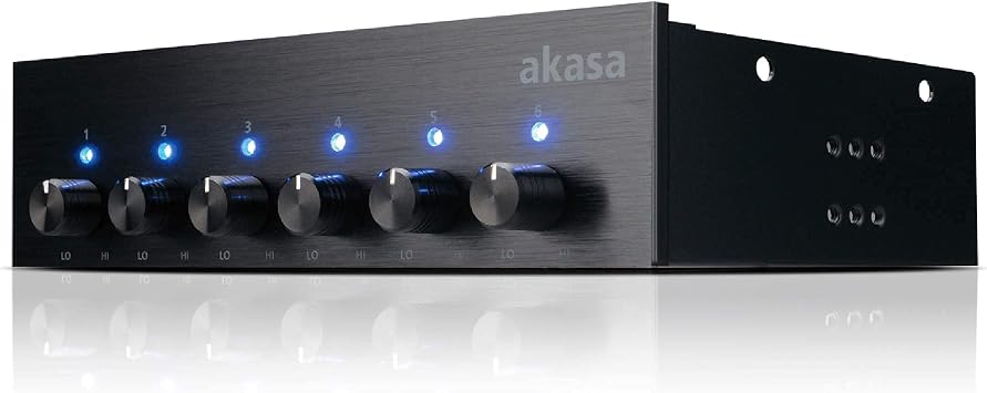 Akasa FC.SIX | 6 Channel PC Fan Controller | Fan Speed Control Front Panel | Suitable for 3-pin/4-pin Fan | PWM Fan Controller | for 5.25 inch PC Bay | Built-in LED Indicator | AK-FC-08BKV2